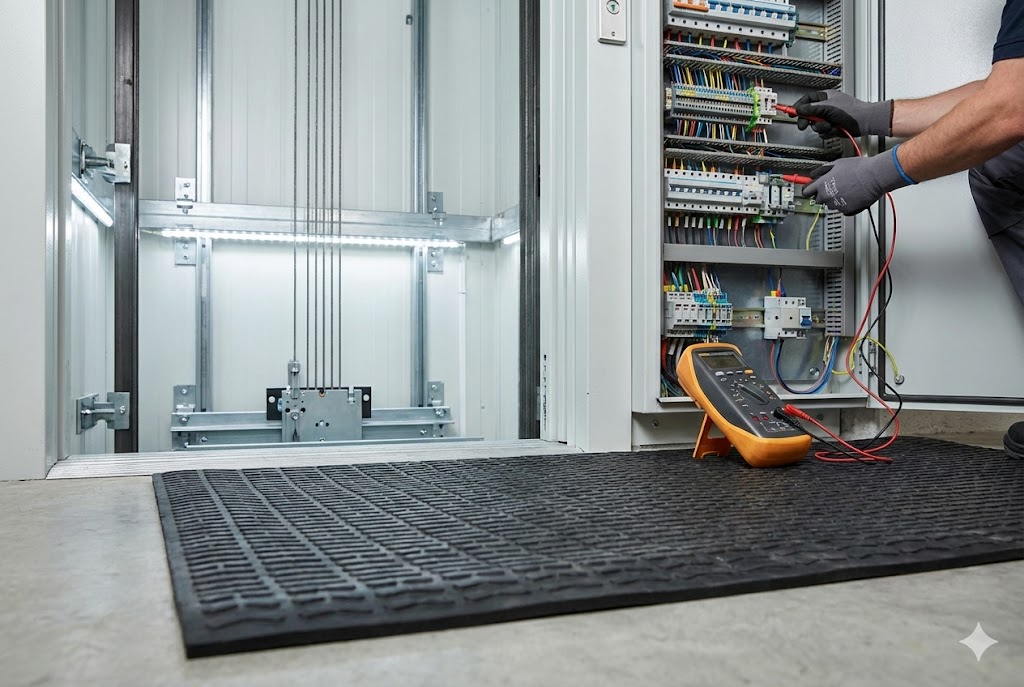 کفپوش عایق برق و تابلو سه فاز در استاندارد موتورخانه آسانسور
