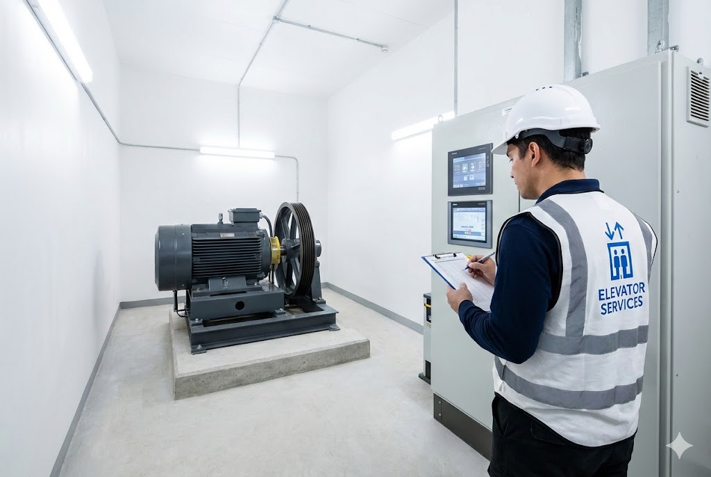 ابعاد استاندارد موتورخانه آسانسور و فضای جلوی تابلو فرمان