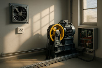 فن تهویه و ترموستات در استاندارد موتورخانه آسانسور