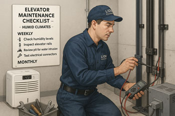 چک‌لیست سرویس دوره‌ای آسانسور در مناطق مرطوب با بازدید ریل، چاهک و تابلو فرمان