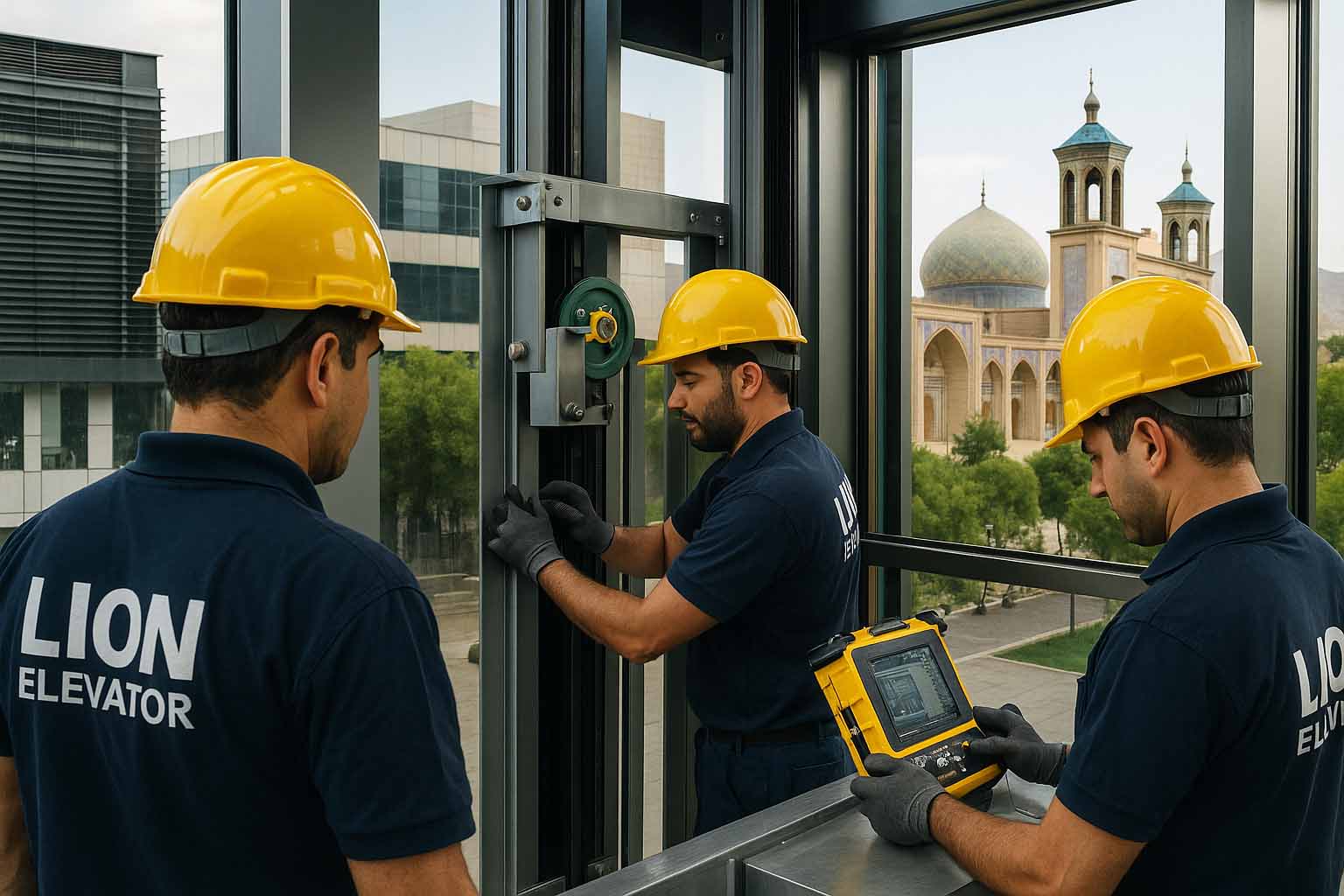 تیم شرکت Lion Elevator در شیراز با استفاده از قطعات اصلی و تکنسین‌های متخصص