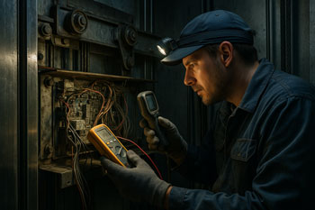 خرابی آسانسور و بررسی فنی آن توسط تکنسین